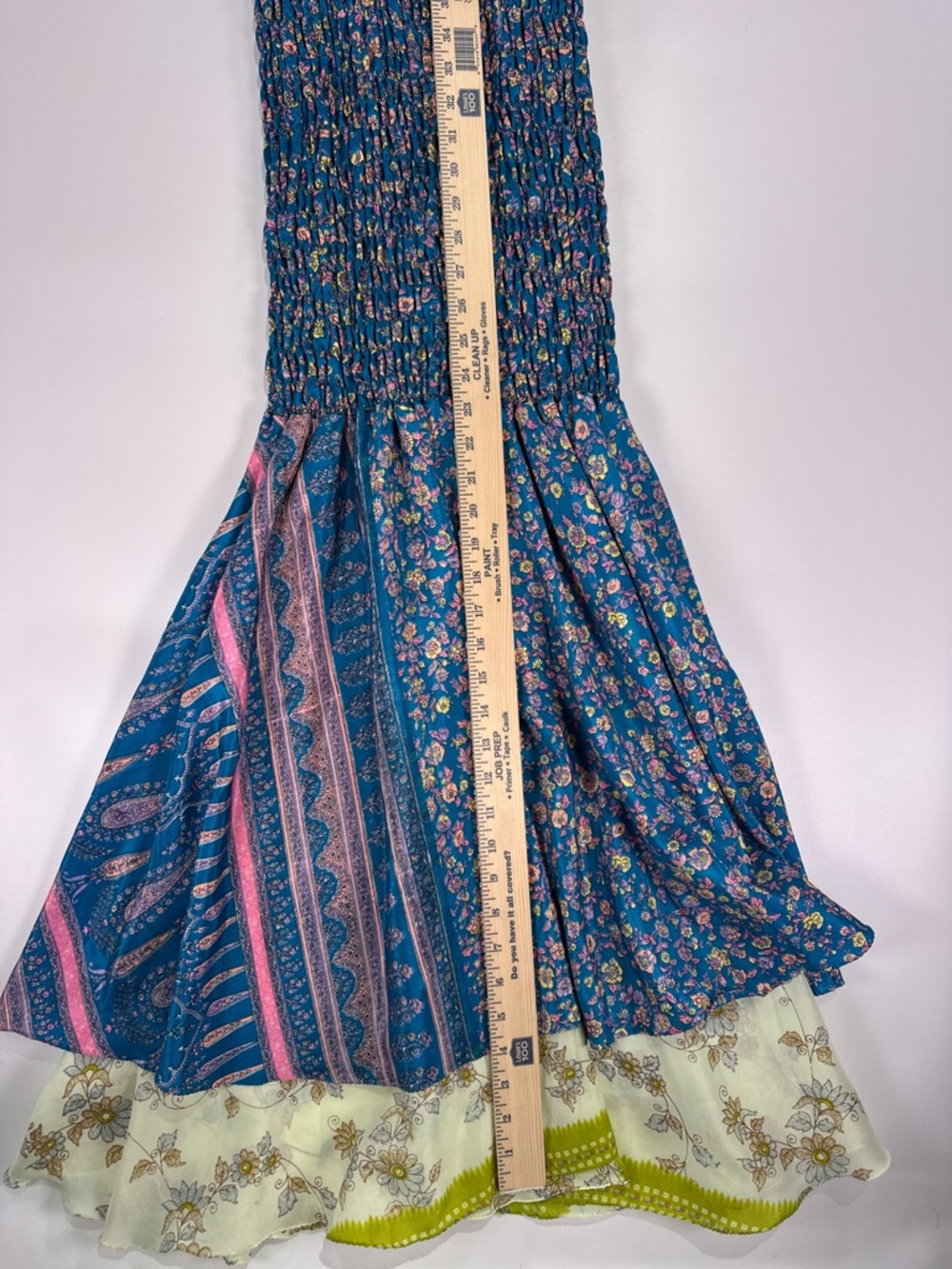 Fairycore Boho Smocked Tiered Maxi Dress Mixed Floral Silk Teal OS - Picture 11 of 12